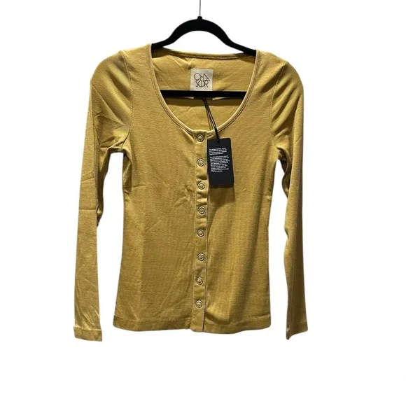 Chaser Mustard Yellow Button Up Top Small New NWT Long Sleeve - Picture 1 of 2